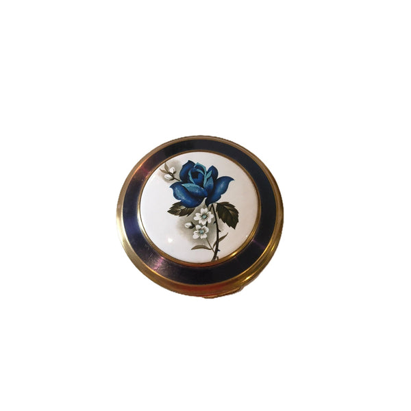Vintage Blue and White Rose Powder Compact Made In Great Britain