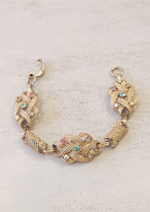 Vtg Link Bracelet Gold Tone Pastel Crystals 7” - P90