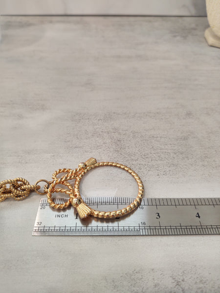 Vintage Glass Magnifier Loupe Pendant Necklace Gold Tone - Lot P171