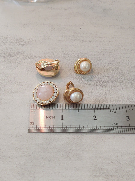 2 Pair Rose Quartz & Pearl Earrings Fashion Wedding Jewelry – Lot P39