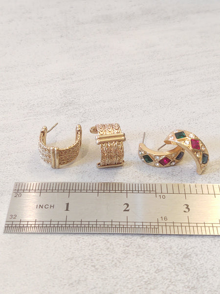 2 Pair Vtg Huggie Earrings Gold Tone Pierced Fashion Jewelry – Lot P51