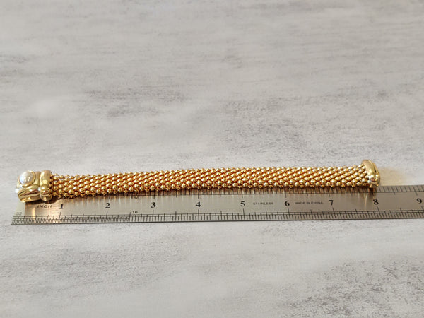 Vtg Magnetic Closure Bracelet Gold Tone Pearl Accent 8”– P54