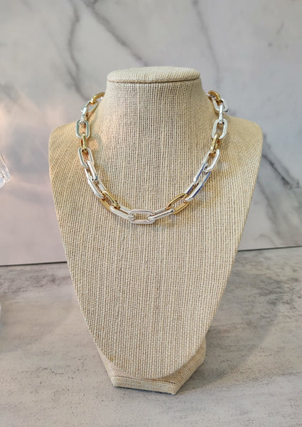 Vtg Ralph Lauren RLL Silver Tone & Gold Tone Chain Link Choker Necklace 16 Inch Vintage – Lot P16