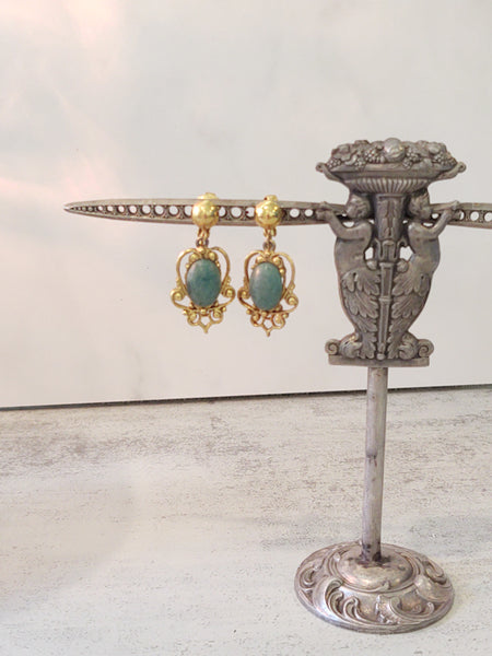 Vtg Green Stone Gold Tone Clip On Earrings – Lot P21