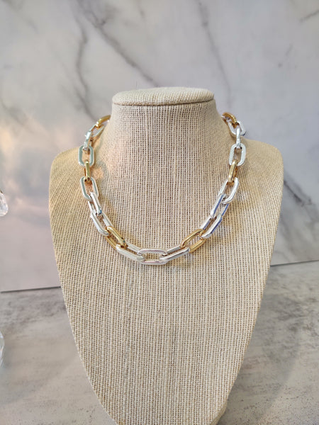 Vtg Ralph Lauren RLL Silver Tone & Gold Tone Chain Link Choker Necklace 16 Inch Vintage – Lot P16