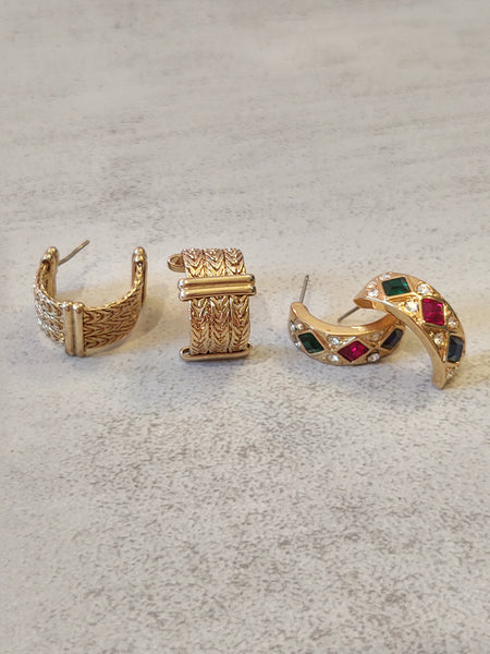 2 Pair Vtg Huggie Earrings Gold Tone Pierced Fashion Jewelry – Lot P51