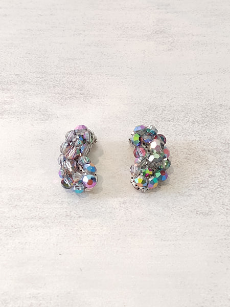 Vtg AB Paisley Aurora Borealis Clip Earrings – Lot P17