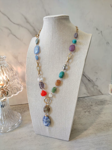 Lucite & Stone Mixed Materials Statement Necklace 32 Inch – Lot P10