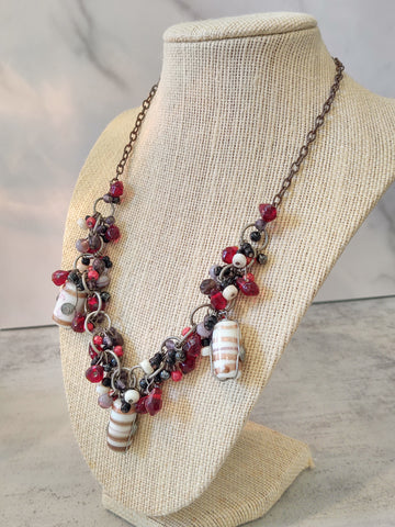 Art Glass Red Beaded Made In India Necklace – Lot P15