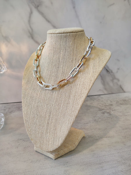 Vtg Ralph Lauren RLL Silver Tone & Gold Tone Chain Link Choker Necklace 16 Inch Vintage – Lot P16