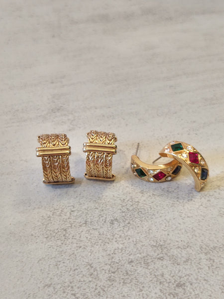 2 Pair Vtg Huggie Earrings Gold Tone Pierced Fashion Jewelry – Lot P51