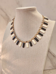 Vintage Black White Enamel Piano Keys Gold Tone Necklace 17" – P99