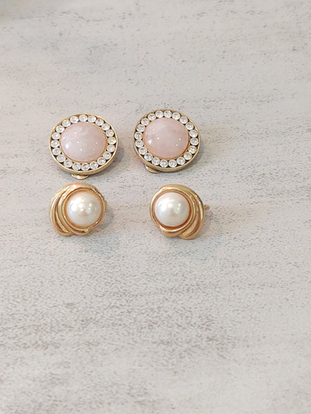 2 Pair Rose Quartz & Pearl Earrings Fashion Wedding Jewelry – Lot P39