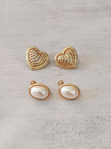 2 Pair Vtg NAPIER Pearl Earrings & Heart Earrings – Lot P38