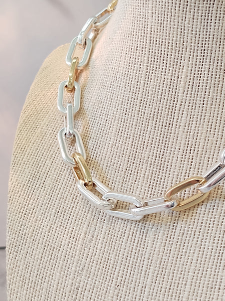 Vtg Ralph Lauren RLL Silver Tone & Gold Tone Chain Link Choker Necklace 16 Inch Vintage – Lot P16