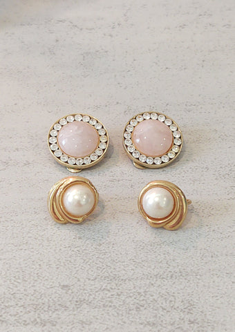 2 Pair Rose Quartz & Pearl Earrings Fashion Wedding Jewelry – Lot P39