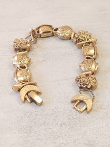 Vtg English Tea & Roses Slide Charm Bracelet Gold Tone 7" – P89