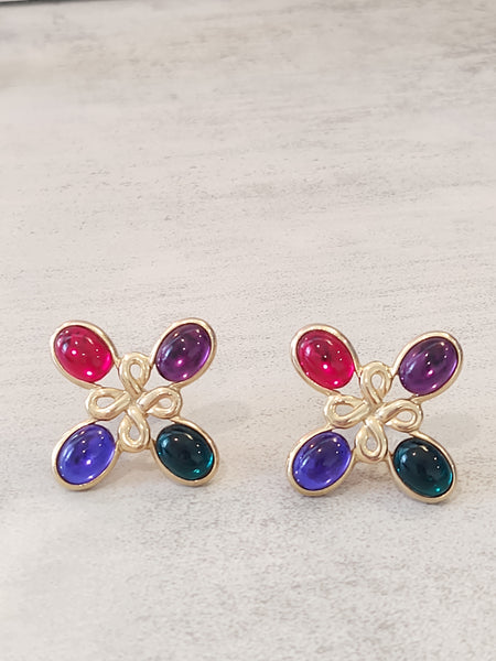 2 Pair Funky 80's Vintage Earrings Gold Tone Clip-On Fashion Jewelry – Lot P74