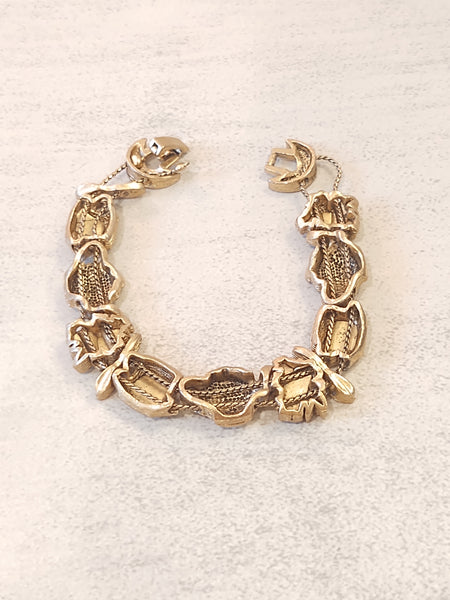 Vtg English Tea & Roses Slide Charm Bracelet Gold Tone 7" – P89