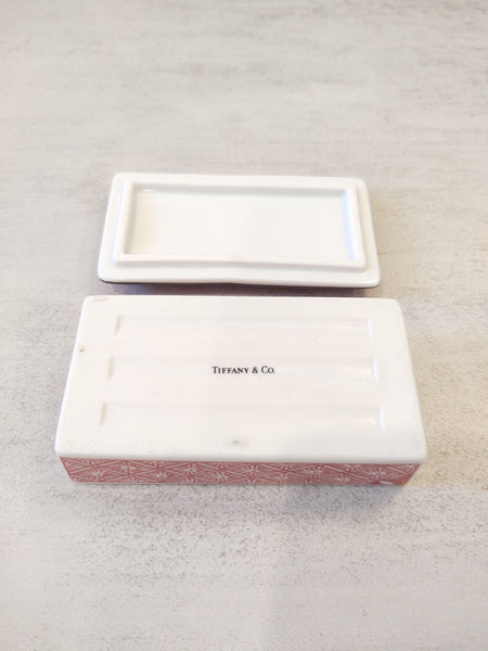 Tiffany & Co Trinket Box Porcelain Jewelry Red Blue – P128