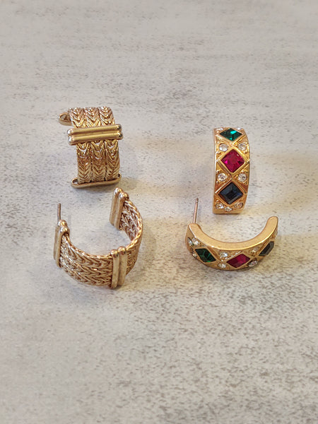 2 Pair Vtg Huggie Earrings Gold Tone Pierced Fashion Jewelry – Lot P51