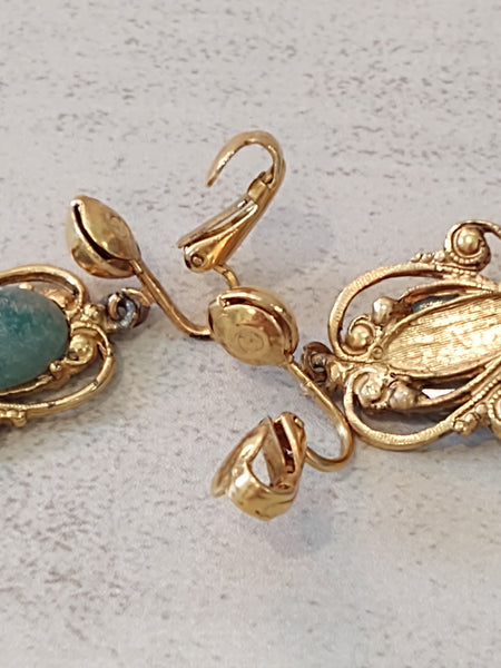 Vtg Green Stone Gold Tone Clip On Earrings – Lot P21