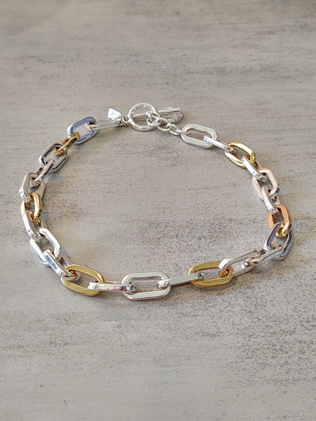 Vtg Ralph Lauren RLL Silver Tone & Gold Tone Chain Link Choker Necklace 16 Inch Vintage – Lot P16