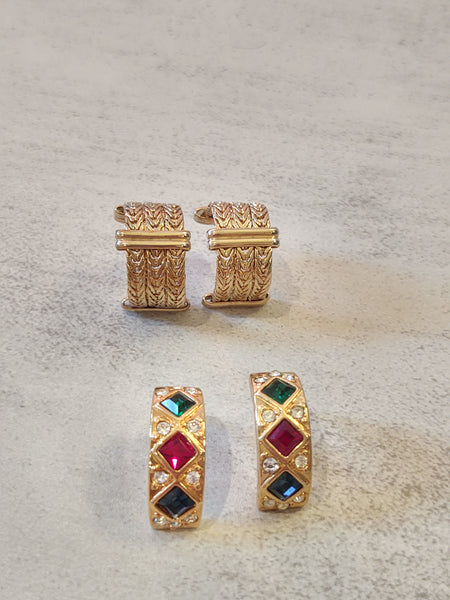 2 Pair Vtg Huggie Earrings Gold Tone Pierced Fashion Jewelry – Lot P51