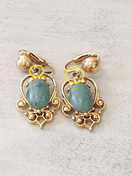 Vtg Green Stone Gold Tone Clip On Earrings – Lot P21