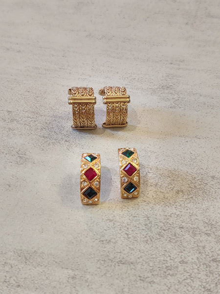 2 Pair Vtg Huggie Earrings Gold Tone Pierced Fashion Jewelry – Lot P51