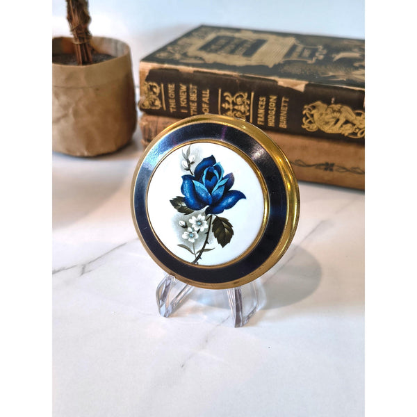 Vintage Blue and White Rose Powder Compact Made In Great Britain