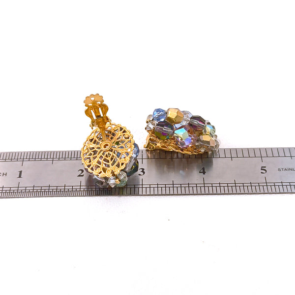 Vtg AB Cluster Clip On Earrings Gold Tone – P26