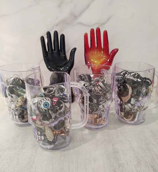 Halloween Lot Spooky Creepy Jewelry Skeleton Trick Or Treat In A Skull Mug